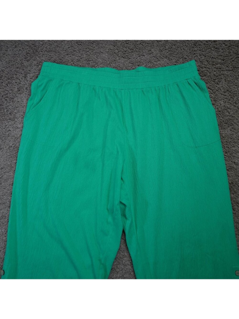 Belle Kim Gravel Wide Leg Pants Womens 1X Green Button Accent Bohemian Casual - Picture 3 of 9